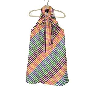 J. Crew rainbow checked sleeveless halter style‎ dress with neck tie. Size 12P